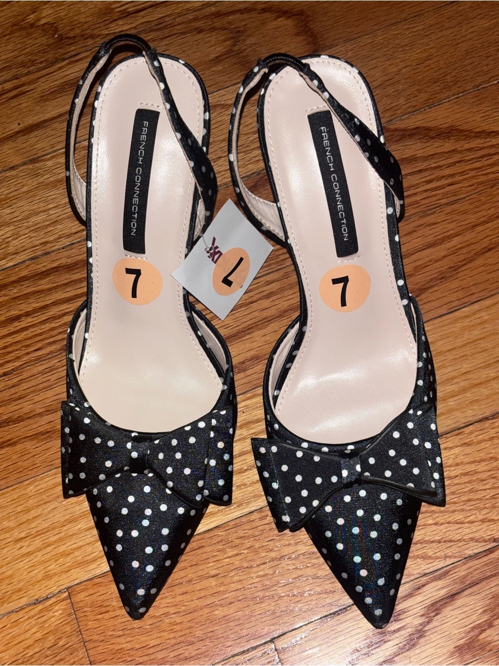 French Connection Polka Dot Bow Slingback 3” Heels Size 7 NWT